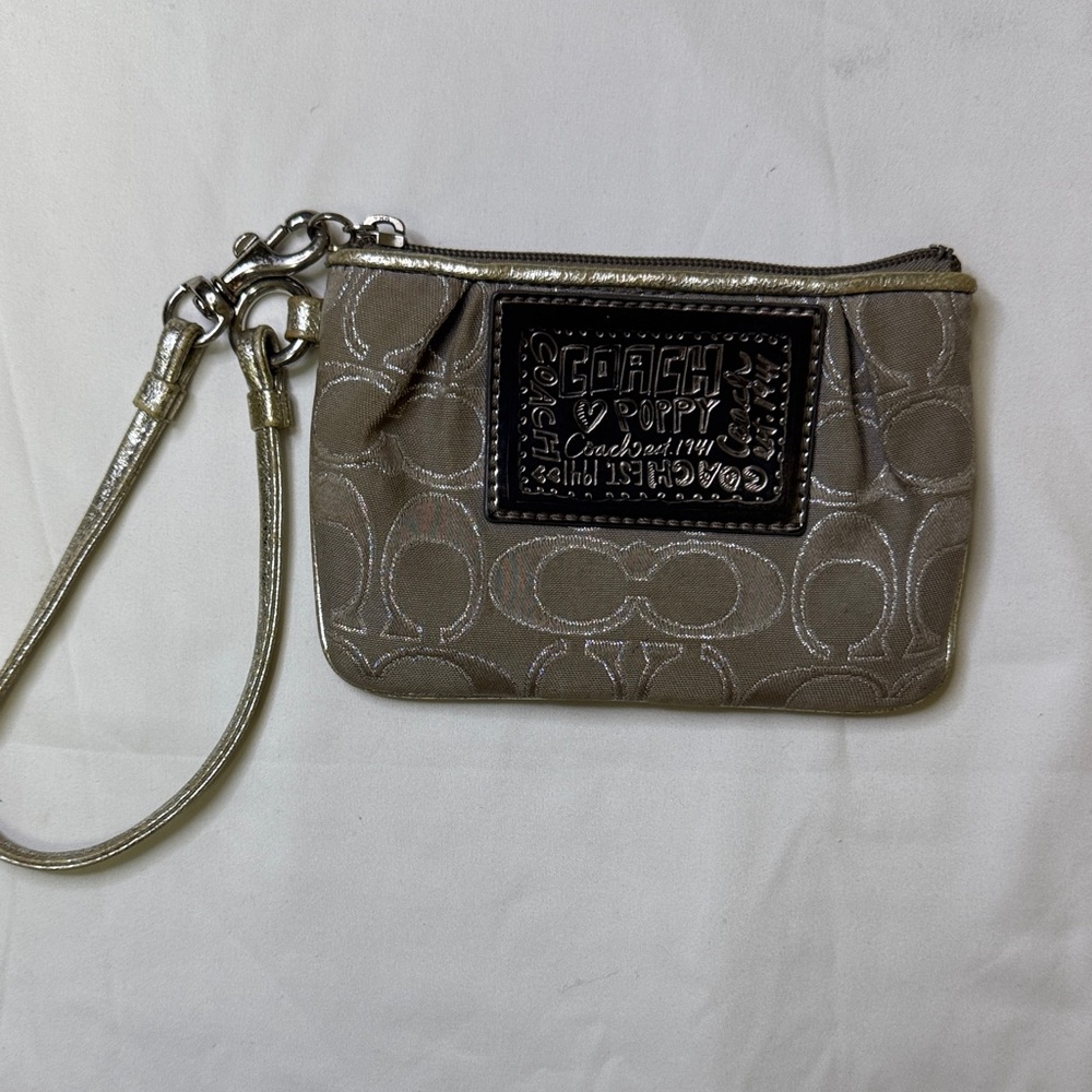 Coach Poppy Signature Silver Wristlet | Glitter Patch Mini
